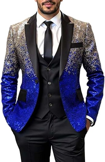 Sequin Blazer Jacket for Men UK Sparkly Glitter Metallic Shiny Coat Men's Elegant Notch Lapel Jackets Banquet Tuxedo Slim Fit Festive Fancy Dress Carnival Party Club Wedding Prom Dinner