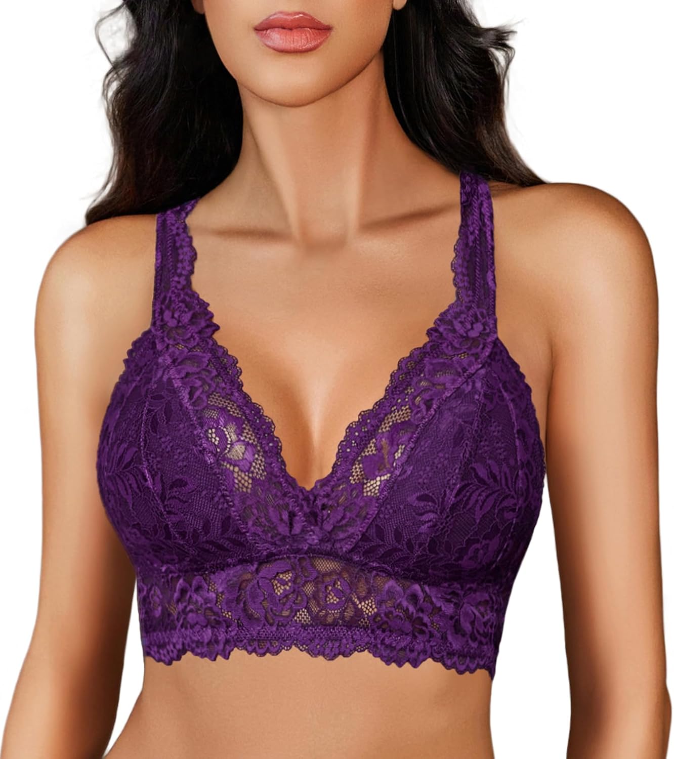 Avidlove Lace Bra Women Wireless Bralettes Unpadded Bras Racerback Camisole Tops Soft Cami Sexy Strappy Everyday Lingerie Purple