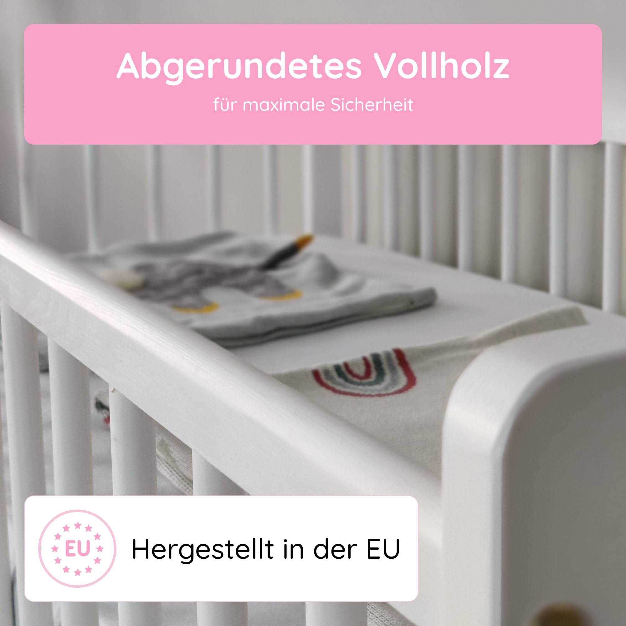 Kids Collective Babybett Kinderbett 60x120 cm Gitterbett Baby Bett Komplett-Set Beistellbett mitwachsend, Lattenrost höhenverstellbar mit abnehmbaren Sprossen, mit Schublade | Kiefer-Vollholz | weiß