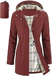 iCreek Women's Rain Jacket Packable Long Raincoat Hooded Plaid Lined Trench Coat Waterproof Windproof Lightweight for Outdoor