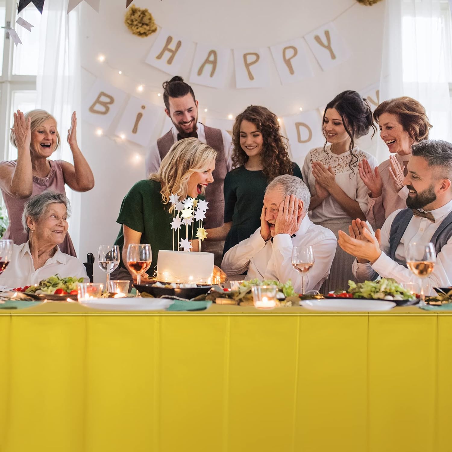 12Pack Gold Foil Plastic Tablecloth,Rectangular Shiny Table Cloth Metallic Disposable Party Table Cover for Graduation Wedding Birthday Baby Shower Anniversary New Year Party Decorations,54x108 inch - Image 7