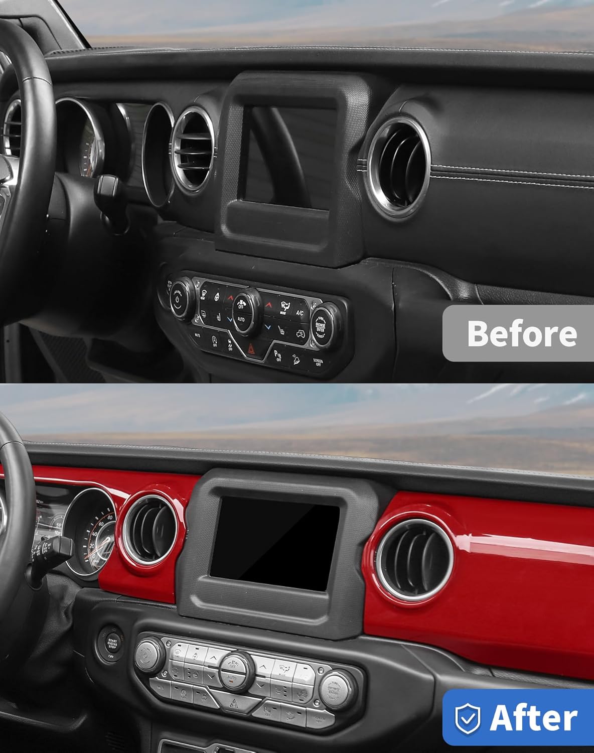 Red Center Console Dashboard Cover Trim Interior Accessories for Jeep Wrangler JL JT 2018-2023