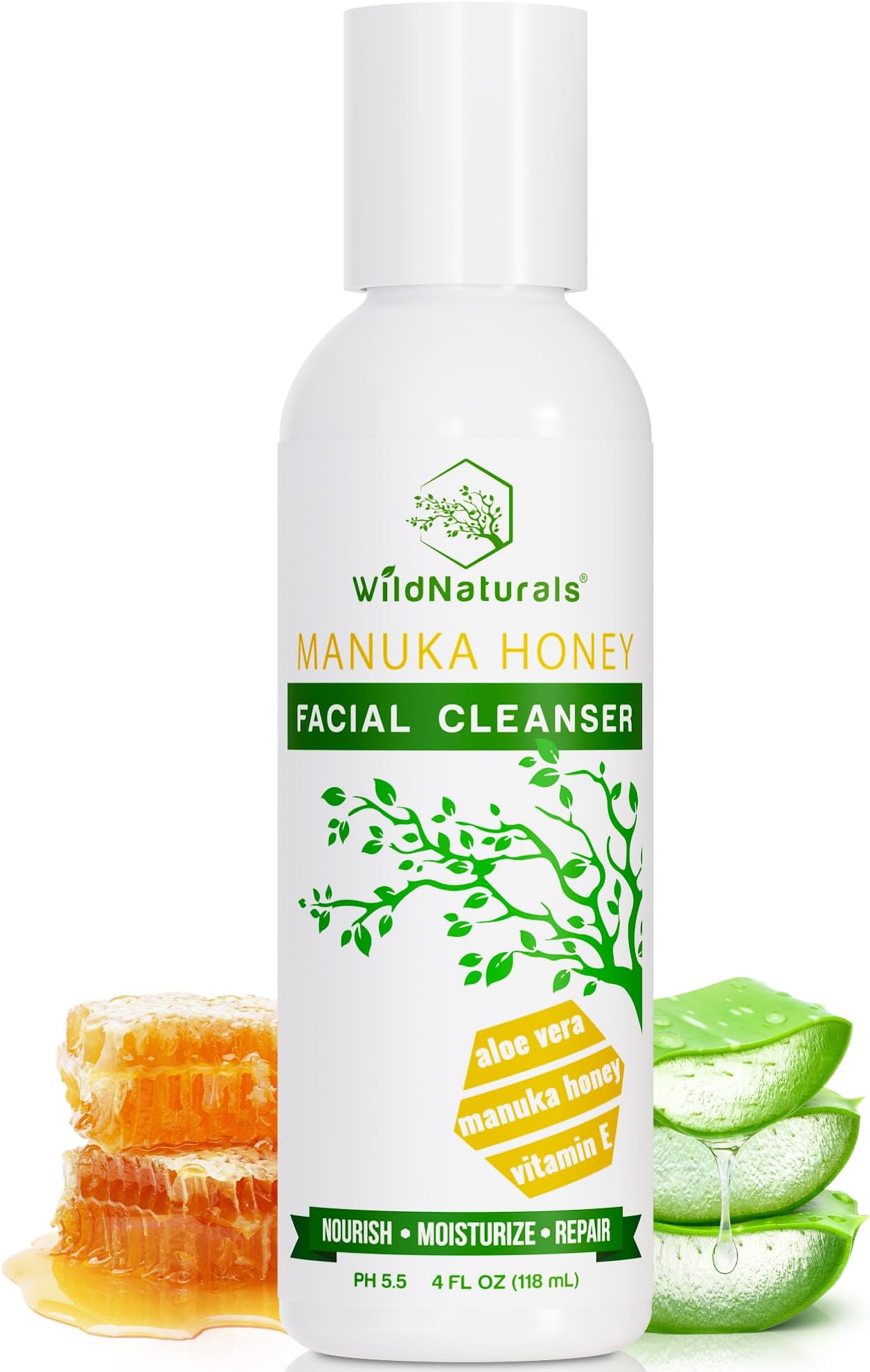 Wild Naturals Gentle Manuka Honey Face Wash - Eczema Facial Cleanser with Aloe Vera Extract, Hydrating & Soothing for Dry, Sensitive Skin - Repairs & Nourishes Irritated & Damaged Skin