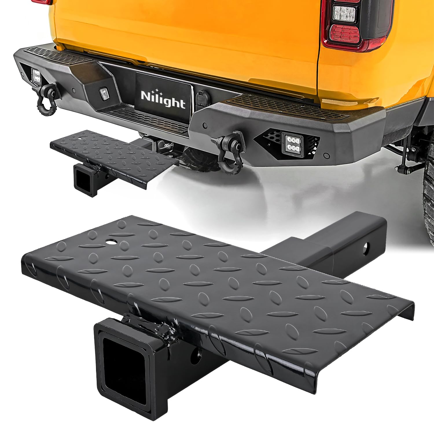 Nilight Hitch Extender with Step 2" Receiver 14"x7" Anti-Slip Diamond Plate 4000 lbs Towing/400 lbs Tongue Weight Heavy Duty Steel Bumper Guard for Truck SUV-image-29