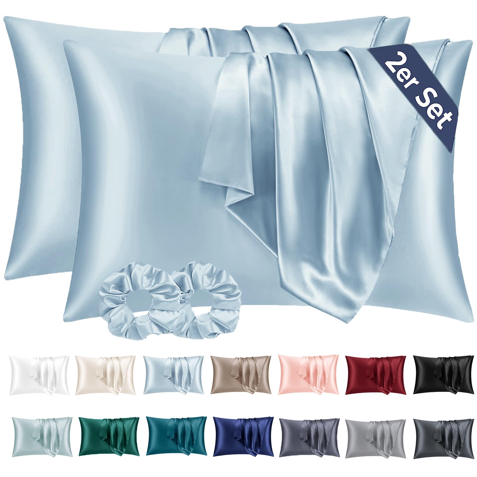 Vielit 2 Pack Satin Pillowcase 70 x 40 Light Blue