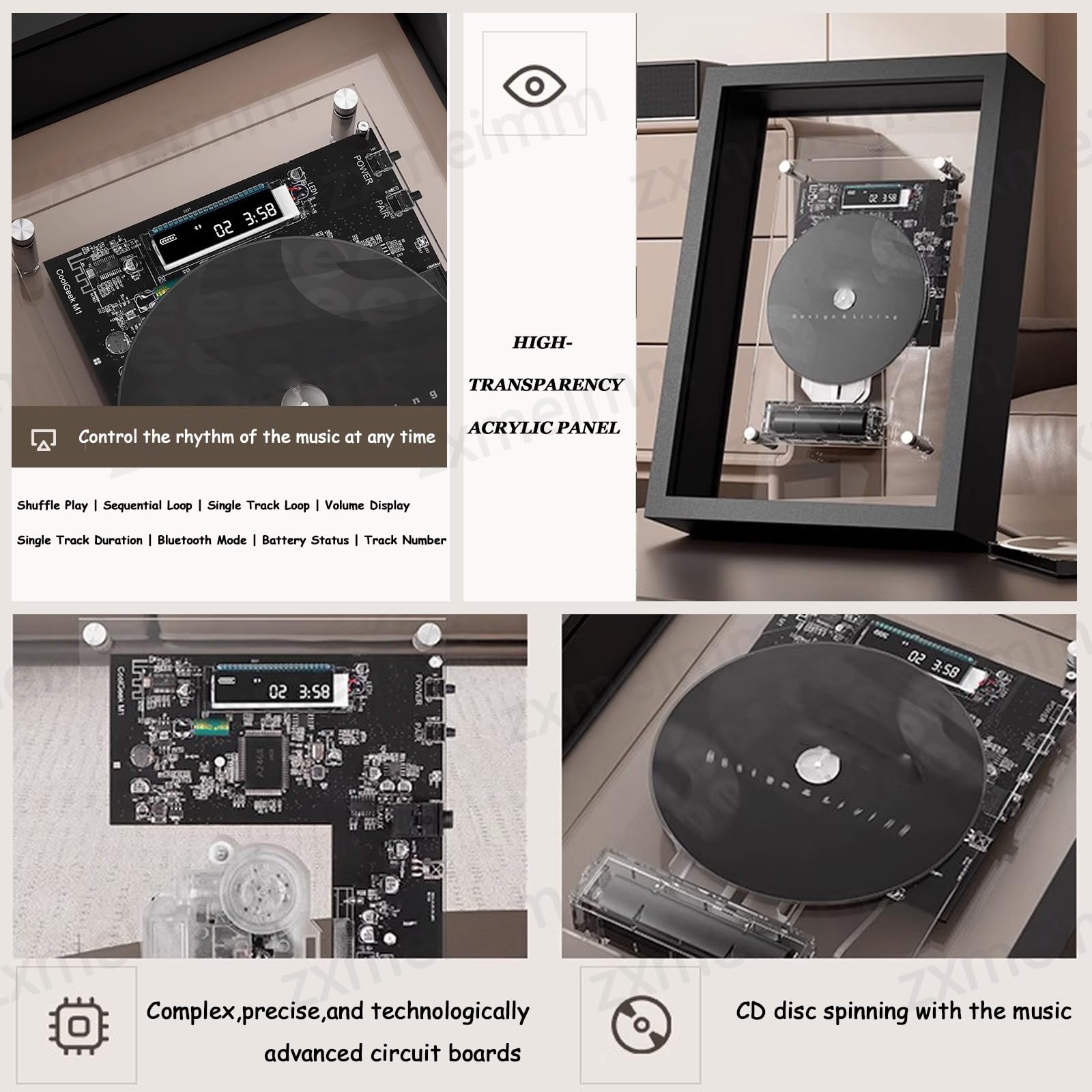Lettore CD con Cornice Musicale retrò,Uscita Bluetooth/AUX per Altoparlanti Wireless,Decorazione da Parete e Doppio utilizzo da Tavolo,Telecomando Incluso,CD Non Incluso Black