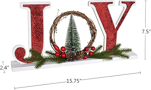 Miniatura 5 de Linfevisi Letrero de madera de Navidad con texto en inglés Joy Christmas, letrero de madera con texto en inglés Joy Block para decoración del hogar