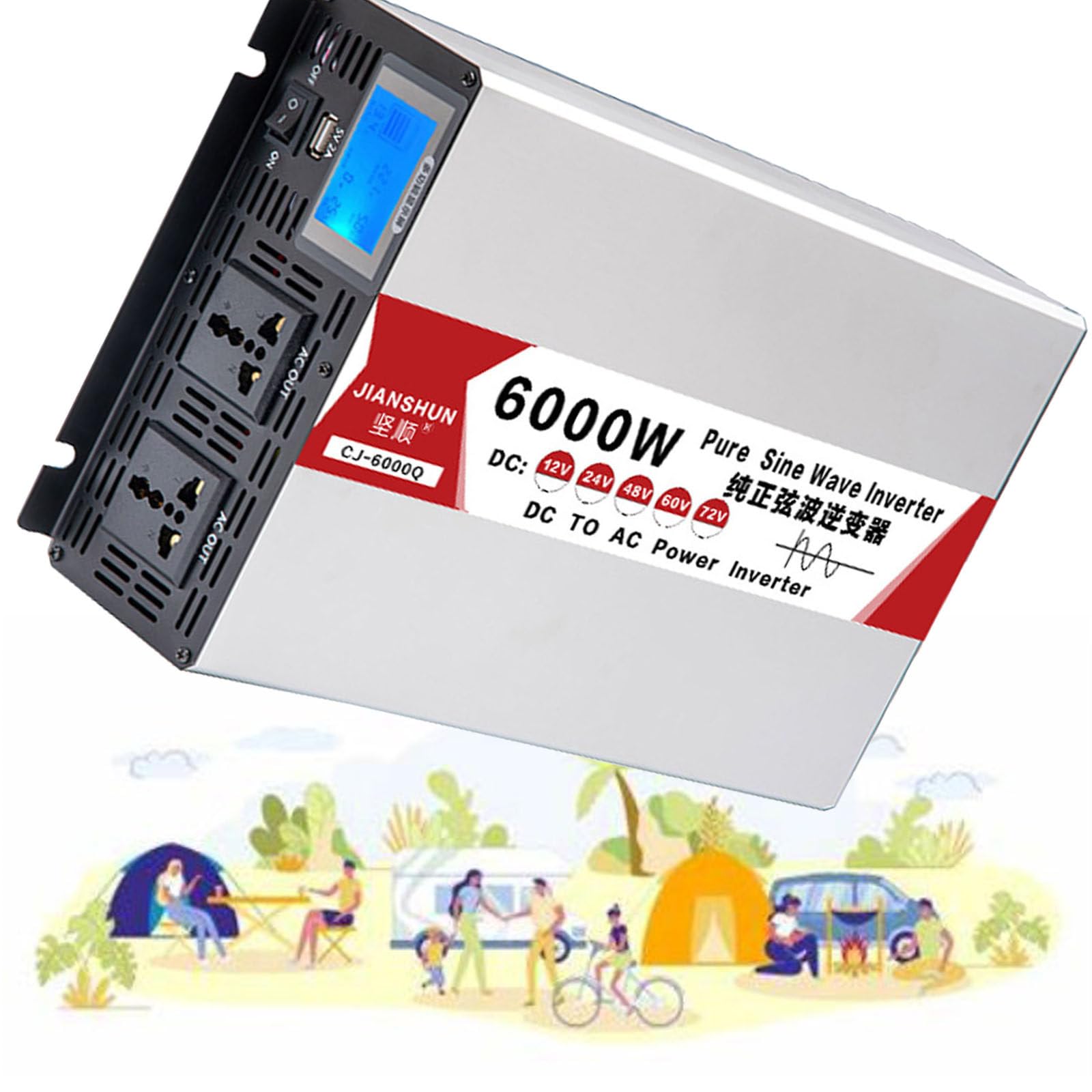 5000W,6000W,8000W Invertitore a Onda Sinusoidale Pura 2500W con LED, Potenza di Uscita,12V/24V/48V/60V DC a 110V-220V AC,Inverter Onda Pura,Invertitore Convertitore di Potenza,6000-48VTO220V