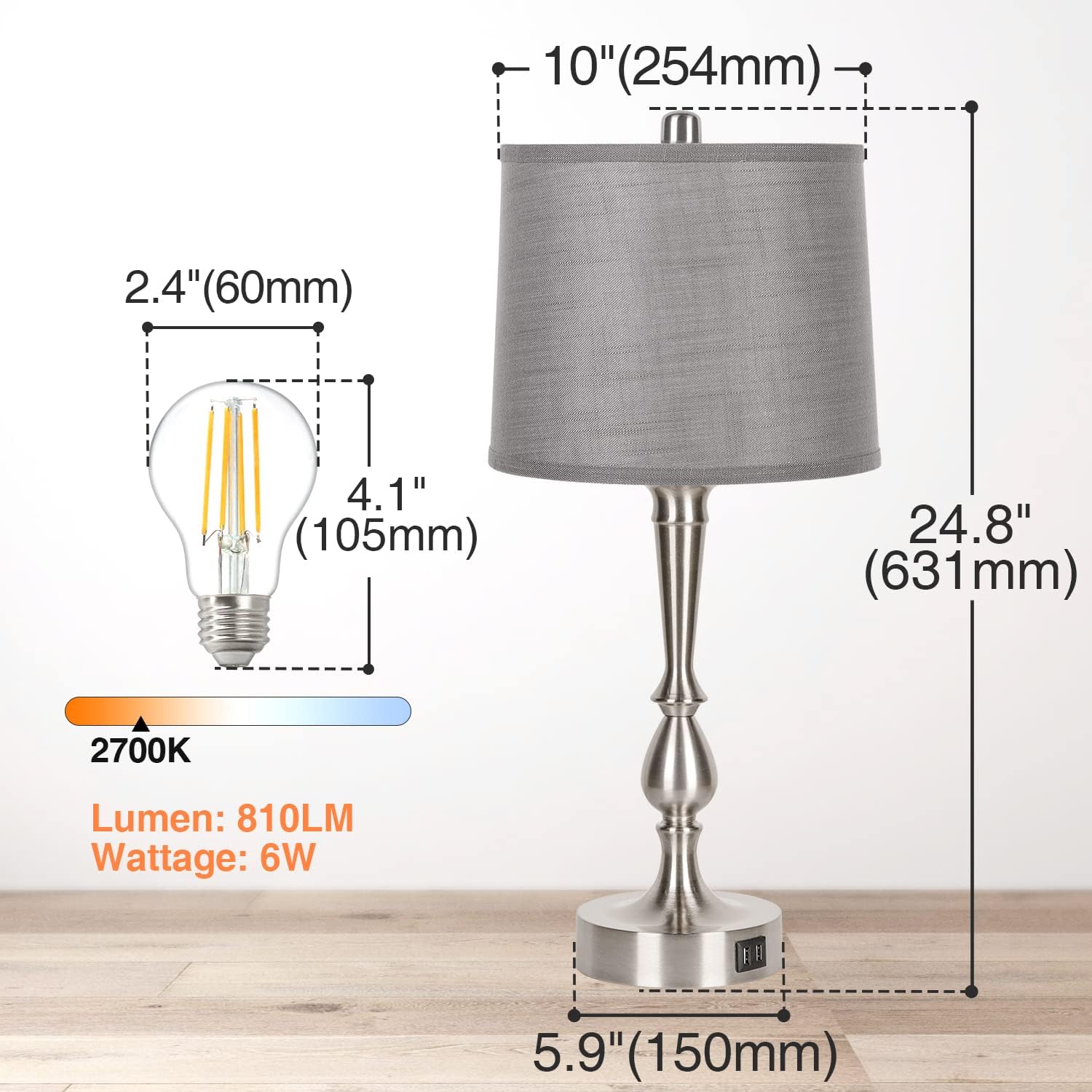 🛒 Crаzу Dеаlѕ Touch Control Table Lamp Set of 2,Dual USB Charging Ports, 3 Way Dimmable Nightstand Lamp,Desk Light with Gray Shade, Nickel Finish Modern Bedside Table Lamps for Bedroom Living Room Bulb Included Suреr Bіg Clеаrаnсе! Touch Control Table Lamp Set of 2,Dual USB Charging Ports, 3 Way Dimmable Nightstand Lamp,Desk Light with Gray Shade, Nickel Finish Modern Bedside Table Lamps for Bedroom Living Room Bulb Included
