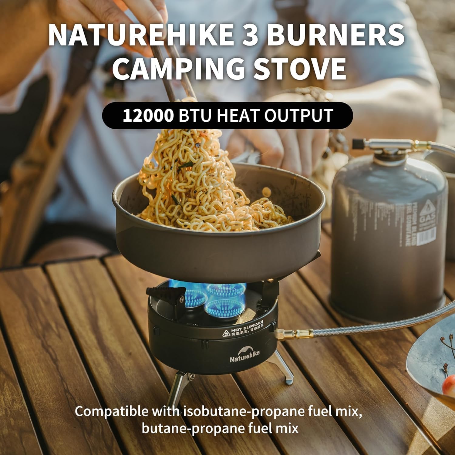 Naturehike Estufa de camping plegable ligera para exteriores, estufa de campamento de isobutano portátil con bolsa de transporte para senderismo y viajes