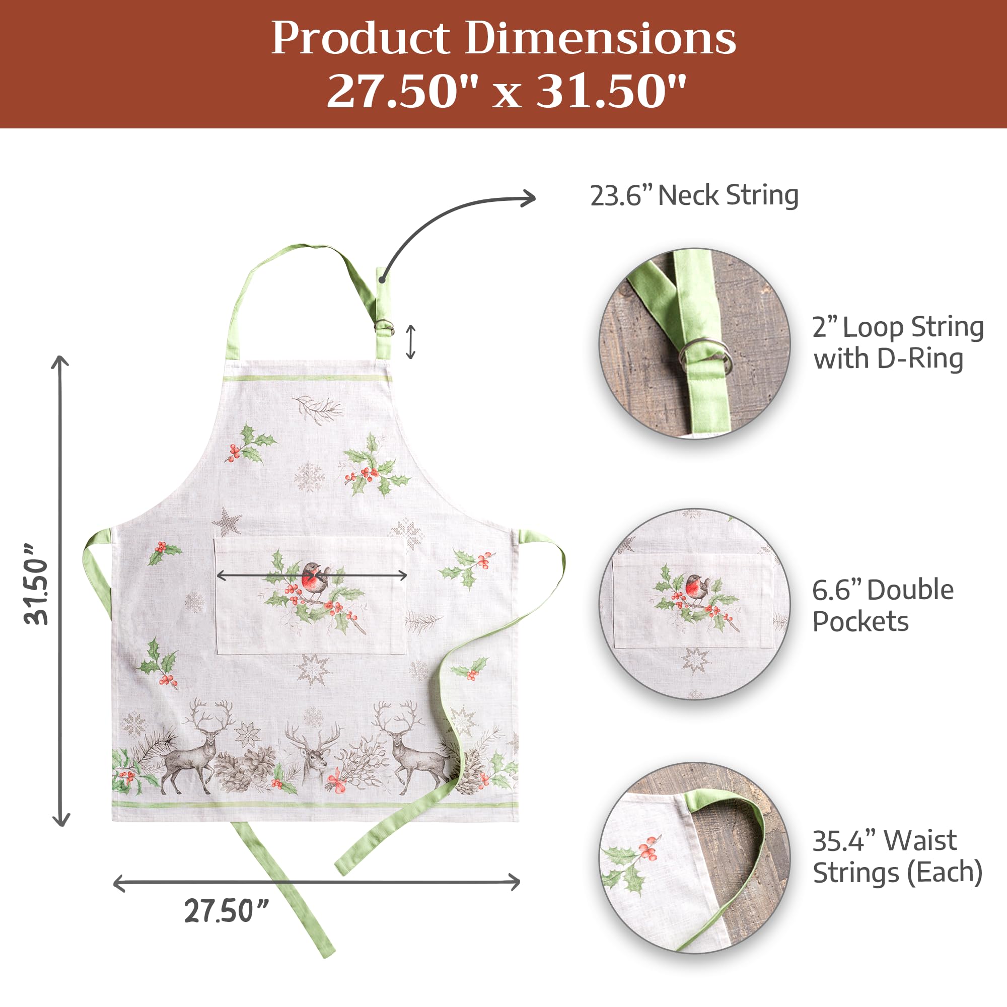 Maison d'Hermine Equinoxe Delantal 100% algodón con cuello ajustable y bolsillo central oculto, 69,8 x 80 cm