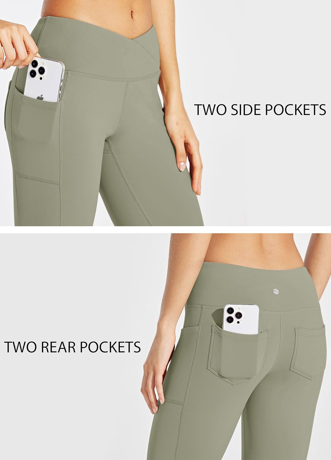 Willit Women's Fleece Lined Pants Yoga Crossover Leggings Bootcut Thermal Winter Pants Flare Leggings Water Resistant - Image 6