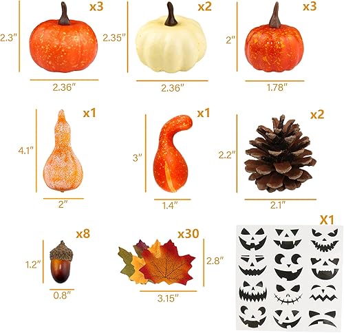 Miniatura 2 de Decoraciones de otoño de calabazas para el hogar juego de 50 mini calabazas de plástico que incluye hojas falsas, bellotas, piñas, calabazas para