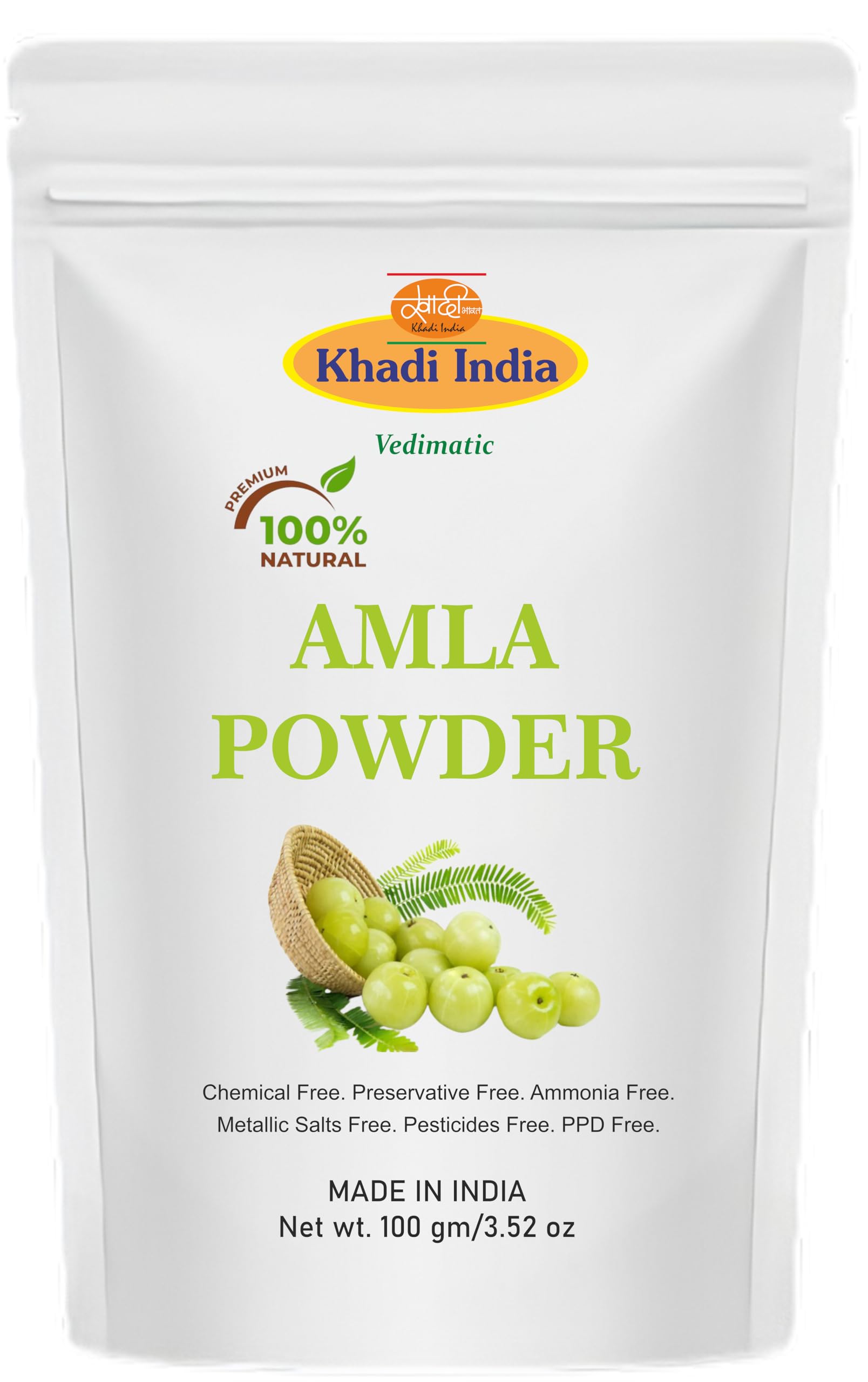 Khadi 100% Pure & Natural Amla Powder For Skin & Hair Care,Pure & Natural, Fresh (100gm., AMLA)