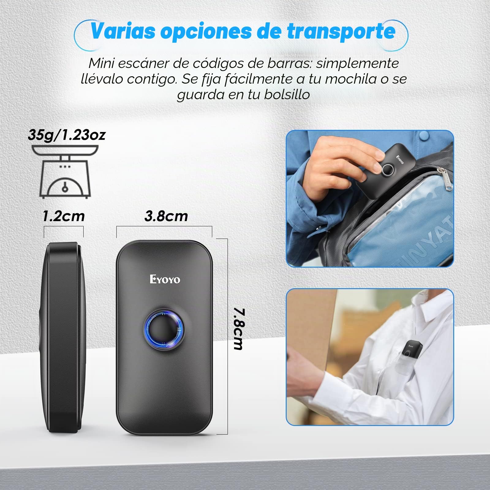 Eyoyo Escáner de códigos de Barras Mini Bluetooth 2D, 3 en 1, Cable USB 2,4 G, inalámbrico/Bluetooth, Lector de códigos de Barras portátil 1D, QR