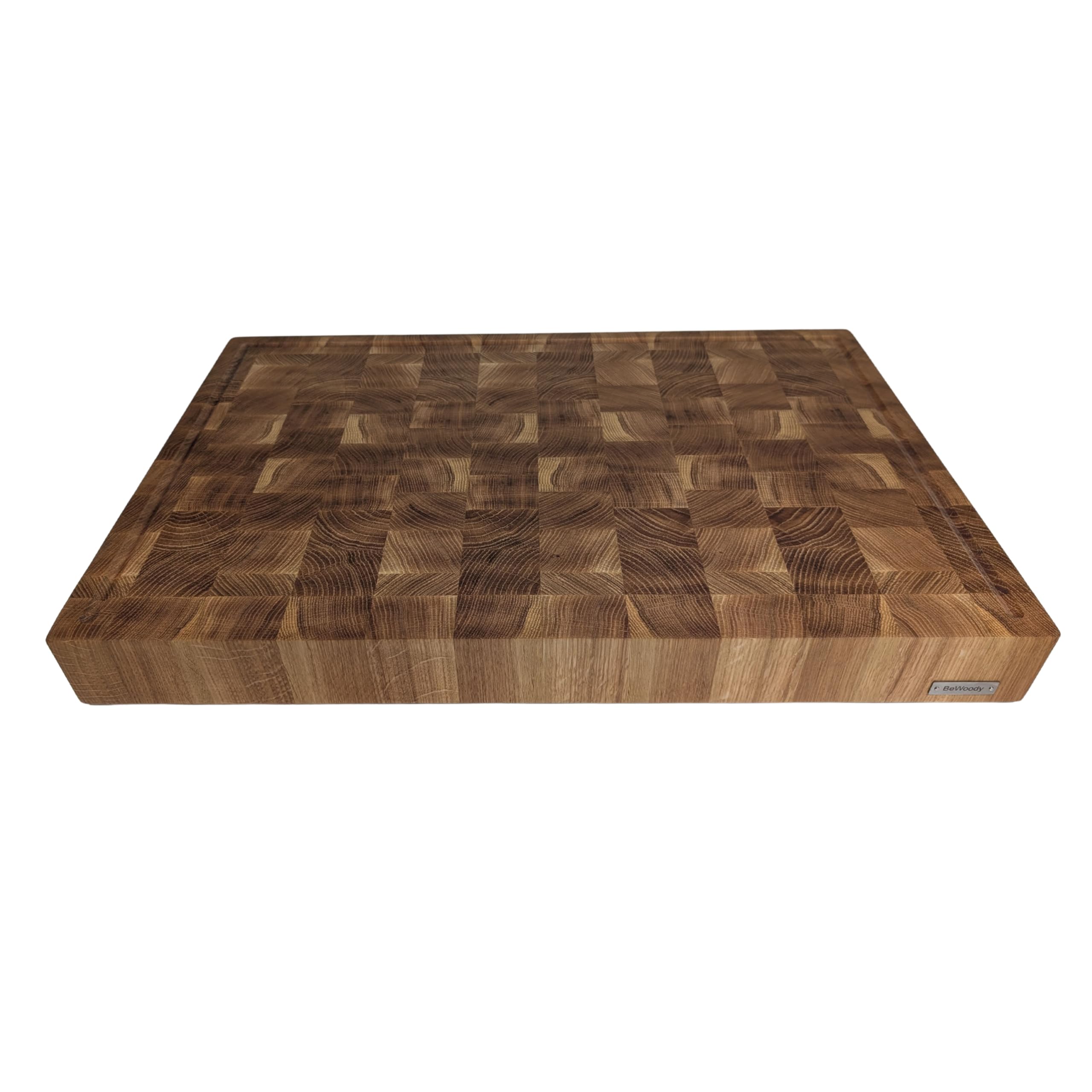 Hackblock Premium Stirnholz XXXL EXTRA Groß Brett Eiche 60x40x6 cm – Tranchierbrett aus Eichenholz, mit Saftrillen, Rutschfeste Füße, Langlebiges Küchenbrett, Stirnholzbrett, Holzbrett