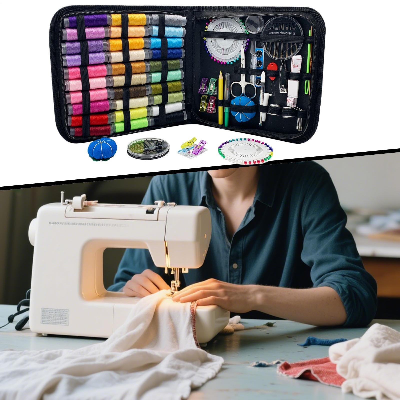 Kit de Costura Manual 131 Piezas para Madres y Abuelas, Insumos de Costura | Kit de Herramientas Portátil y Resistente para Regalo de Mujeres Adultas Madres Abuelas