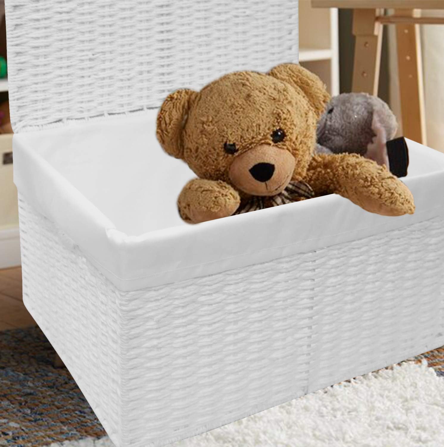 ARPAN Paper Rope Woven Storage Xmas Hamper Basket Box with White Cloth Lining, Small-W26xD19xH11cm