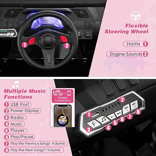 Miniatura 3 de Costzon Vehículo utilitario de 12 V para niños con control remoto de 24 G música luces LED radio puerto USB almacenamiento arranque lento bugy