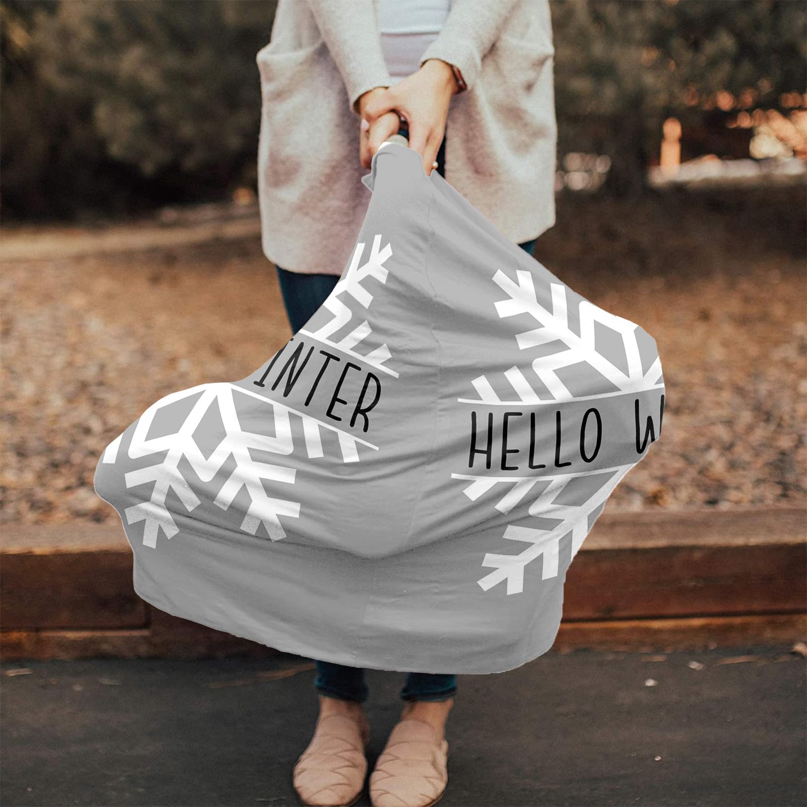 Nursing Cover for Breastfeeding Scarf, Grey Christmas Snowflake Baby Car Covers Super Soft Multi Use for Canopy Shopping Cart Cover Blanket Stroller Cover
