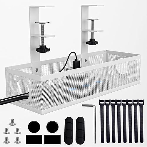 Bandeja de organización de cables para debajo del escritorio, sin taladro, organizador de cables de acero para escritorio, bandeja de gestión de