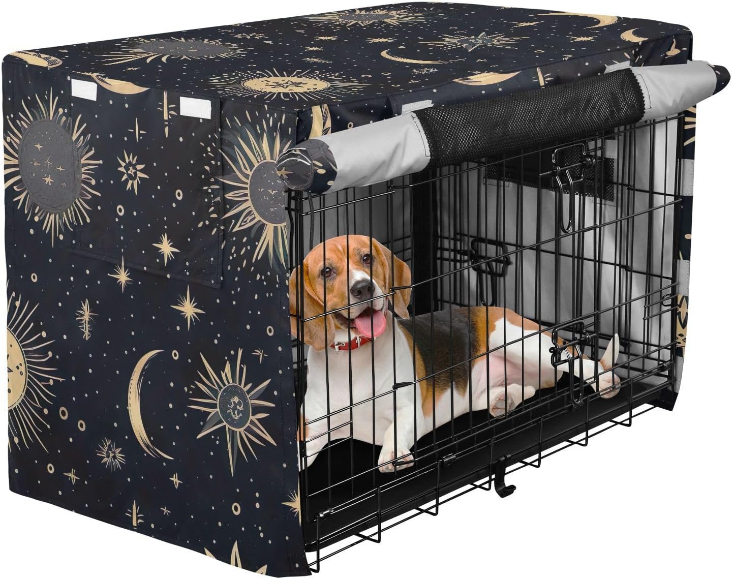 Starry Sky Black Pet Kennel Cover with Mesh Windows, Breathable Indoor Dog Crate Cover for Medium Dogs, X-Large