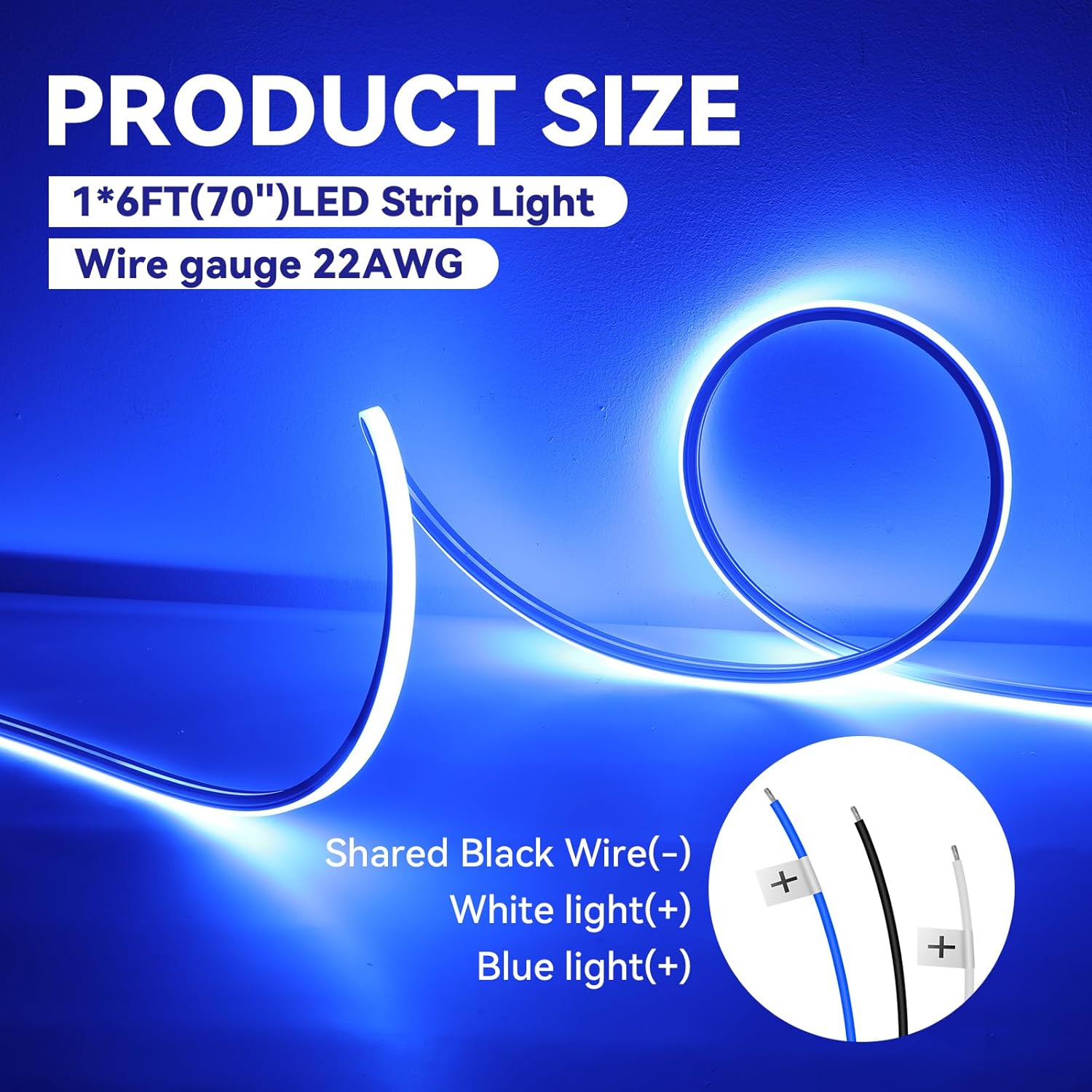 RVZONE Boat Interior Lights, 70 Inch LED Boat Strip Lights 12V White and Blue Dual Color Marine Courtesy Strip Deck Transom Light for Fishing Pontoon Kayak Yacht Sailboat