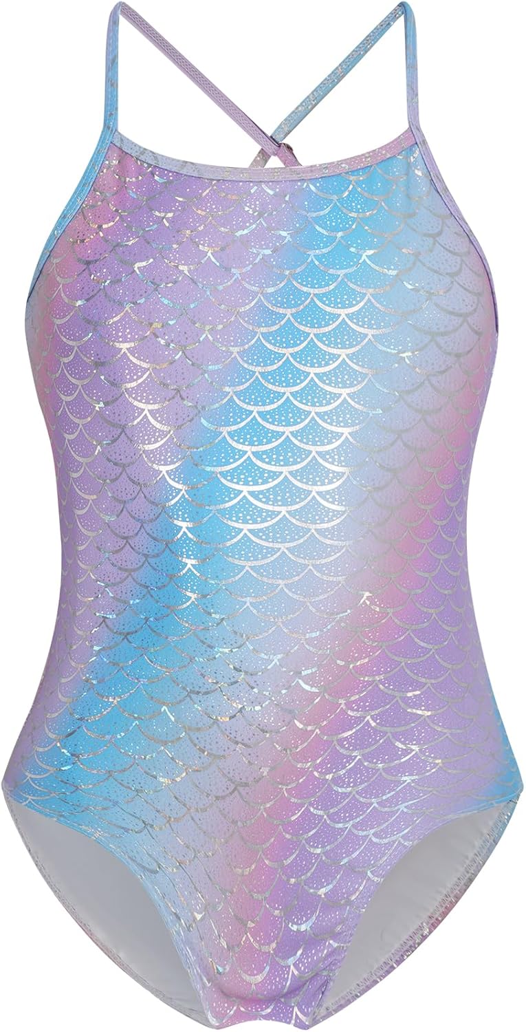 Girls Swimsuit One Piece Bathing Suit with Adjustable Straps Quick Dry Beach Swimming Suits Swimwear 4-10 Years