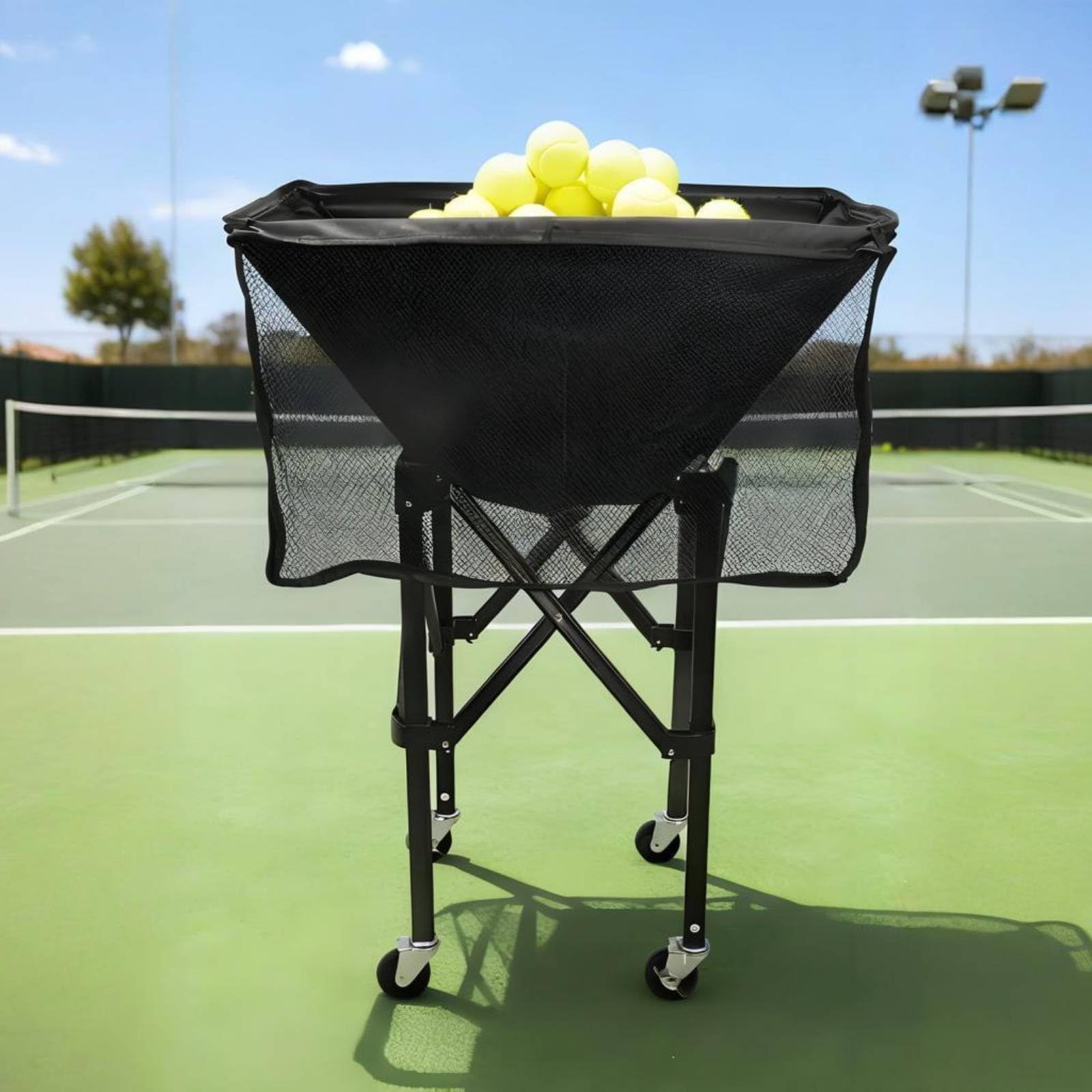 Carro de Pelotas Plegable Portátil Cesta Deportiva con Ruedas Contenedor de Práctica Resistente y Ligero para Traslado Plegable para Guardar, Plata