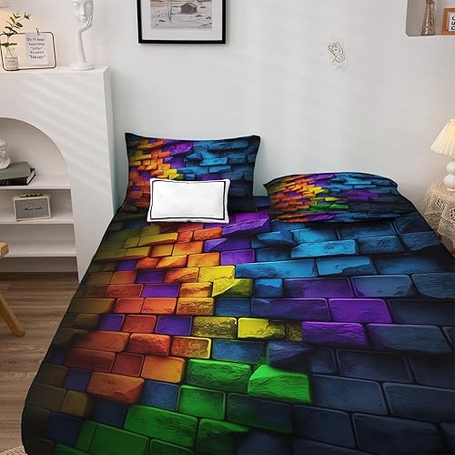 Miniatura 2 de Juego de sábanas geométricas tamaño Queen, sábanas coloridas, sábanas y fundas de almohada estampadas de 4 piezas, sábana bajera ajustable de