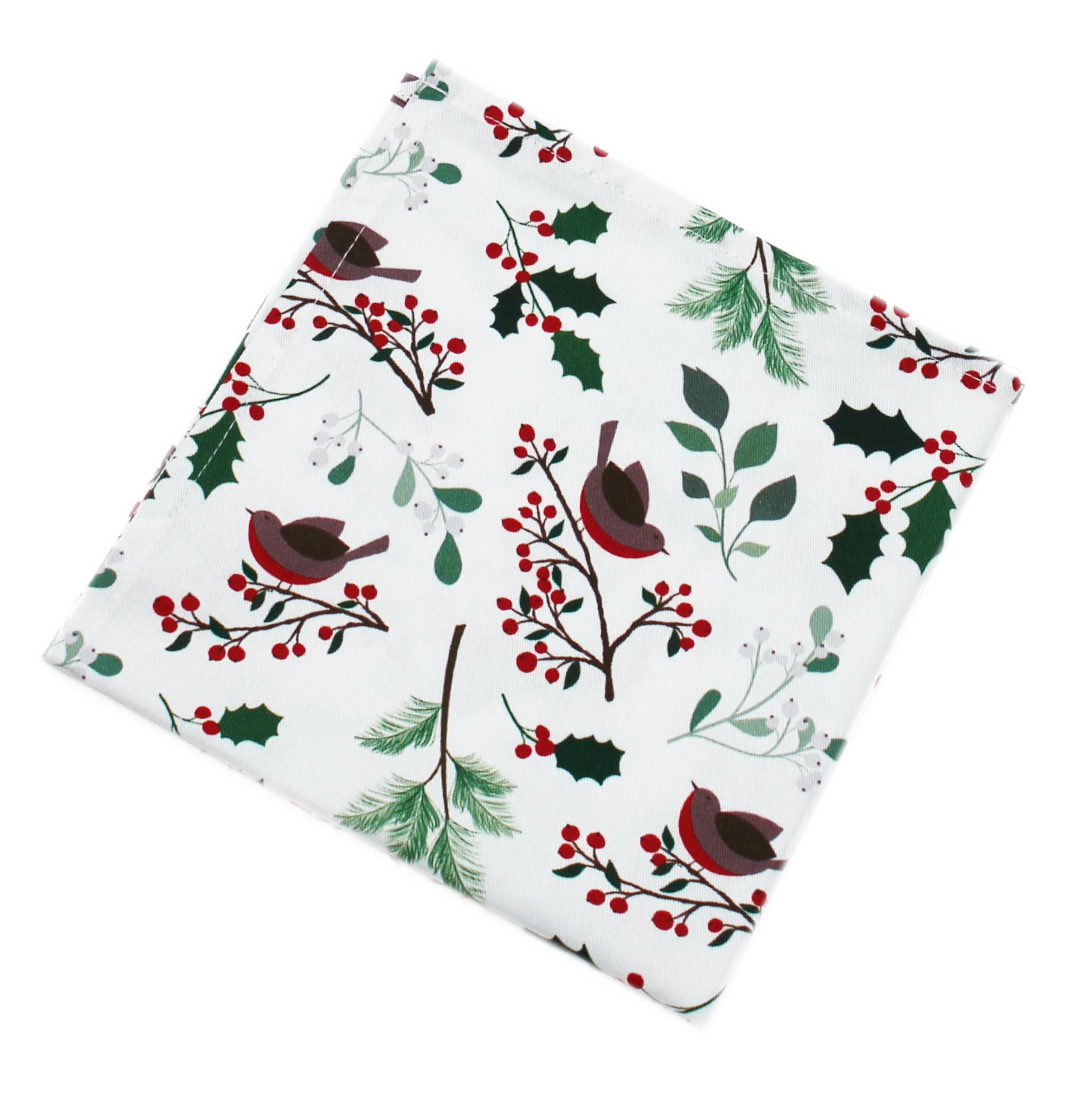 Peggy Wilkins Multicolor Robins Perch Christmas Printed Cotton Napkin - 45Cm X 45Cm
