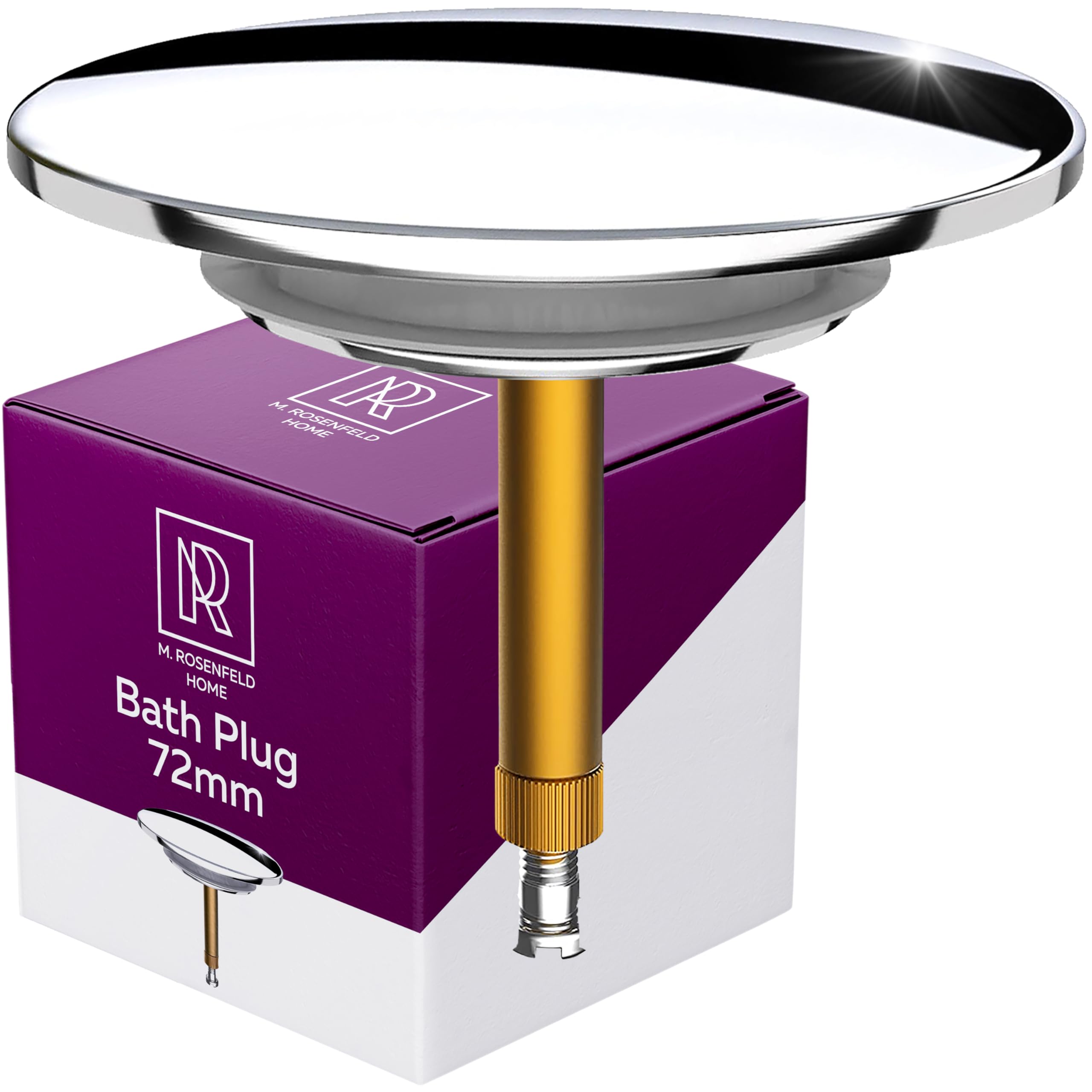 M. Rosenfeld Home Chrome M.rosenfeld Home Premium Bath Plug 72 Mm — For Standard Bathtub Flow With Innovative Double Seal — Plug For Bath Stopper (Chrome)