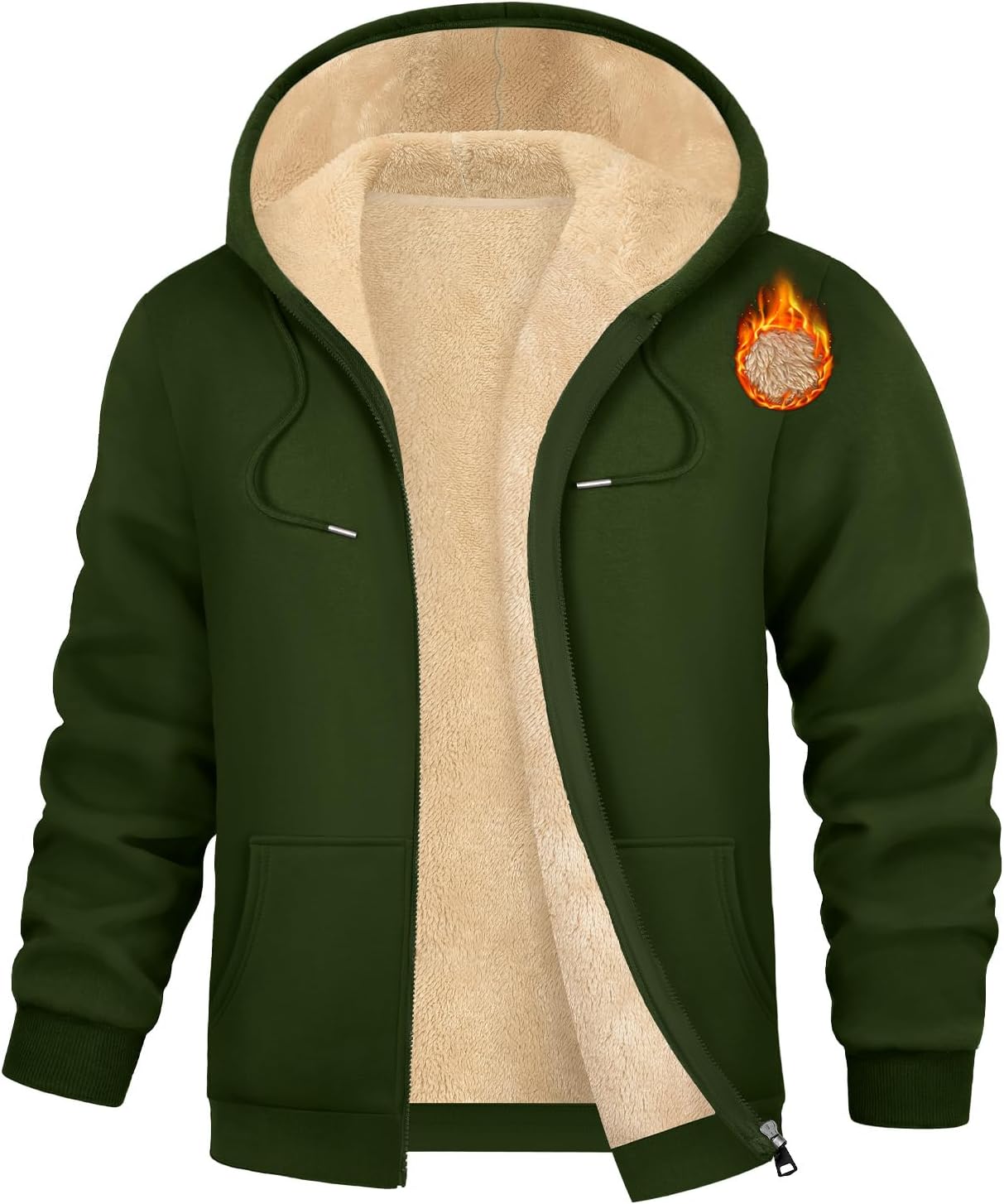TOMEEK Winterjas voor heren, warme fleece winterparka, winddicht, outdoorjas, lange, gevoerde steppenjas met afneembare capuchon en zakken, winterparka (Zwart, M), zwart, L