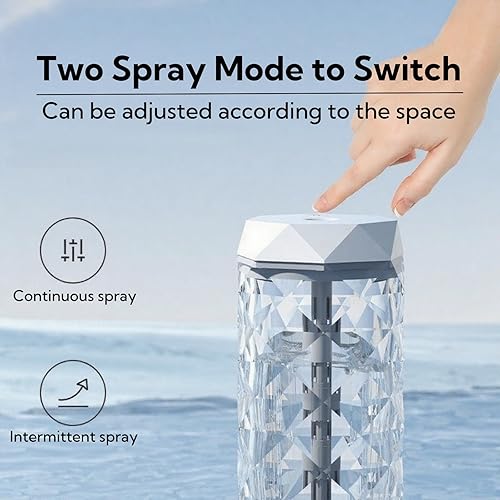 Miniatura 4 de Humidificador USB de cristal con luz LED de 7 colores, tecnología ultrasónica, 2 modos de pulverización, funcionamiento ultrasilencioso, diseño