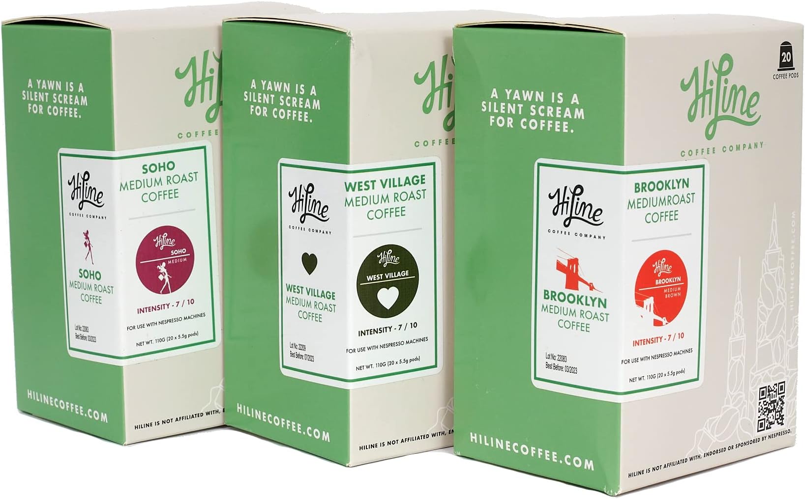 HiLine Espresso Coffee Pods Variety Pack, Medium Roast, 20 Count (Pack of 3), Single Cup Espresso Capsules, Compatible with Nespresso Original Brewers