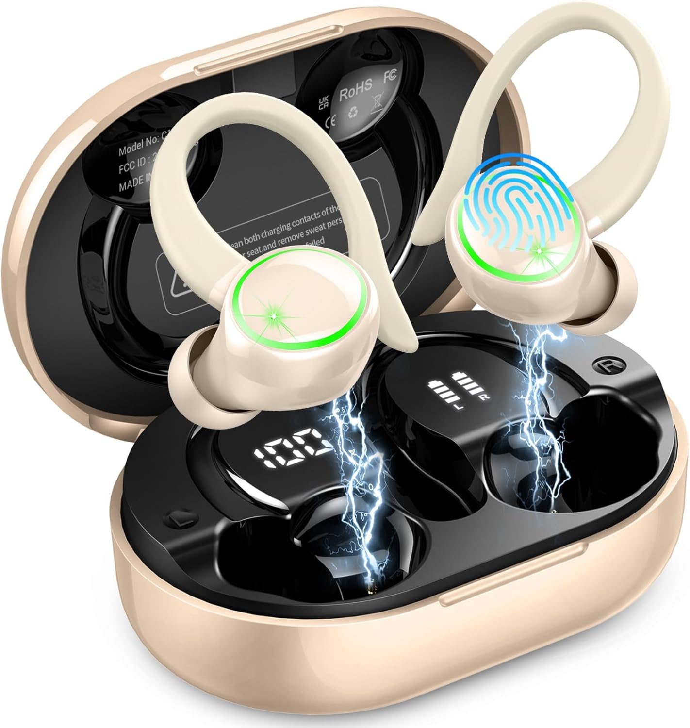 Matast Cuffie Bluetooth sportive, senza fili, Bluetooth 5.4, con cancellazione del rumore ENC e 4 microfoni HD, 50 ore, auricolari in-ear con stereo Hi-Fi, impermeabili IP7
