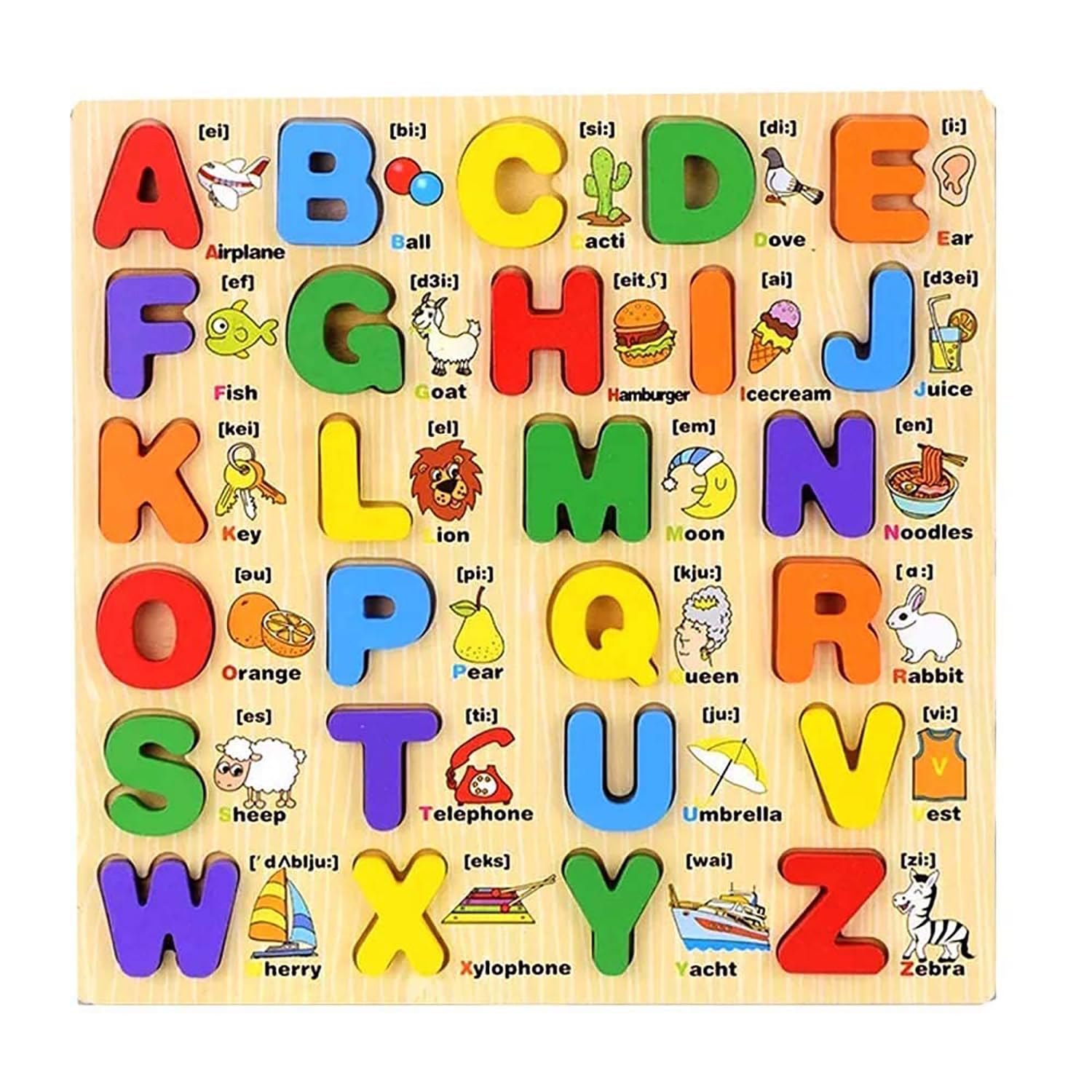 Funwood Games® 3D Wooden Capital Alphabet Puzzles with Pictures for Children, Montessori Educational Learning ABC Letters Puzzle Board Toy (Multicolor) (B092QGVZ5W) Amazon Price History, Amazon Price Tracker