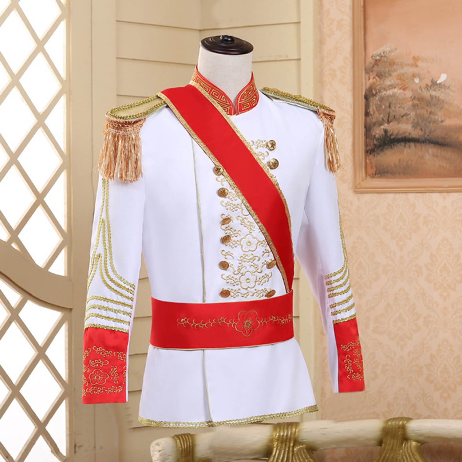 Herren Prinz Sakko, Blazer Steampunk Mantel Mittelalter Viktorianischen Retro Frack 2 Teilig Business Anzug Mäntel und Hose Soldat Kostüm Top Jacke Militär Offizier Mantel Karneval Mottoparty