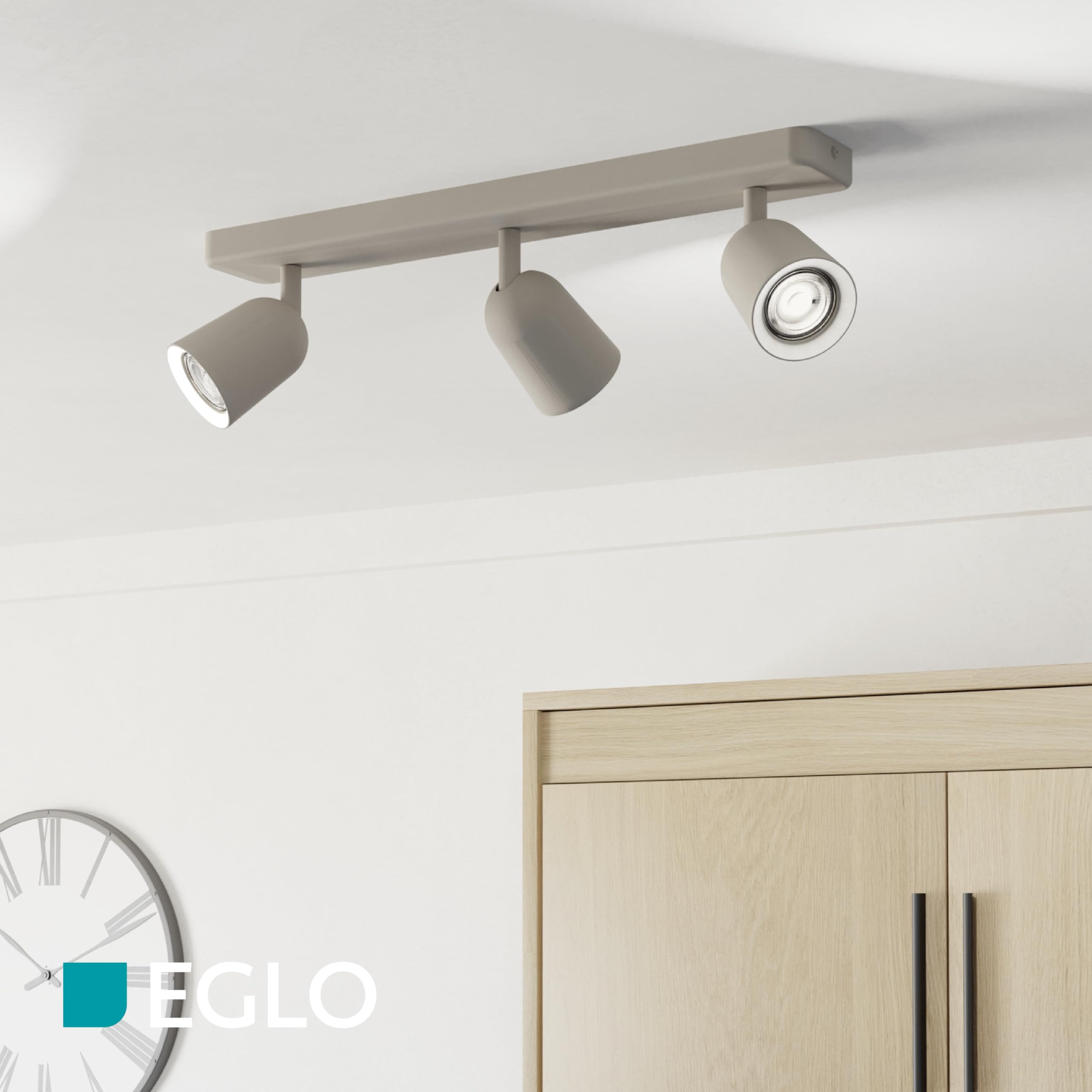 EGLO Deckenlampe 3-flammig Camaldoli Deckenstrahler | mit flexiblen drei Strahlern, Spot Deckenleuchte aus Stahl in Sandfarben, GU10 Fassung