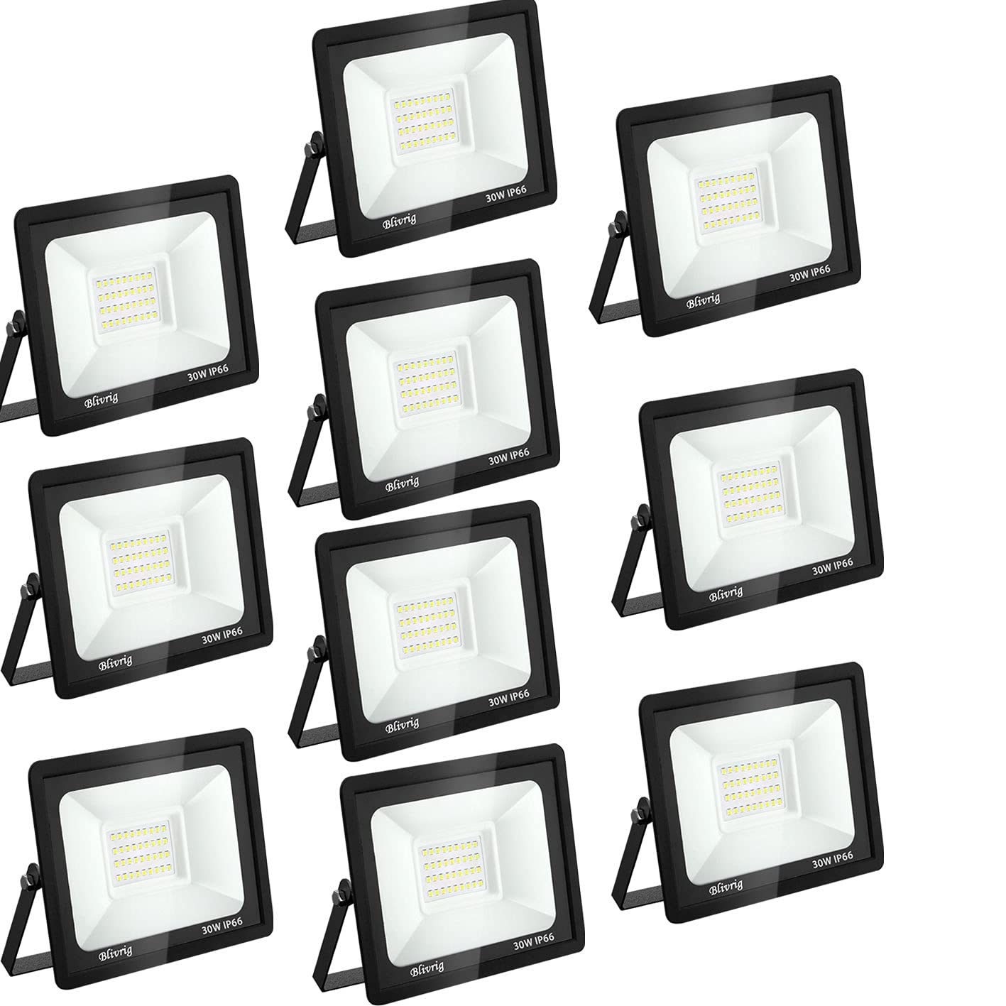 toobettp 10 Pieces Outdoor LED Spotlight 30 W, 3000 LM LED Spotlights 6500 K Warm White, IP66 Waterproof Wall Light for Garage, Garden, Courtyard, Park â image 1