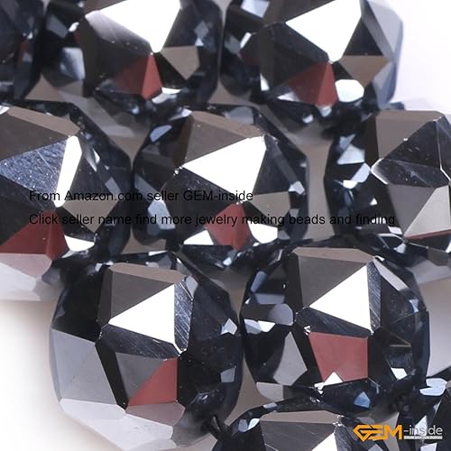 Miniatura 4 de gem-inside AAA grado Natural 6mm Faceted Black shine terahertz Cambay GemstoneCuentas para joyas Beads Strand 15", Piedra, Negro, 10mm