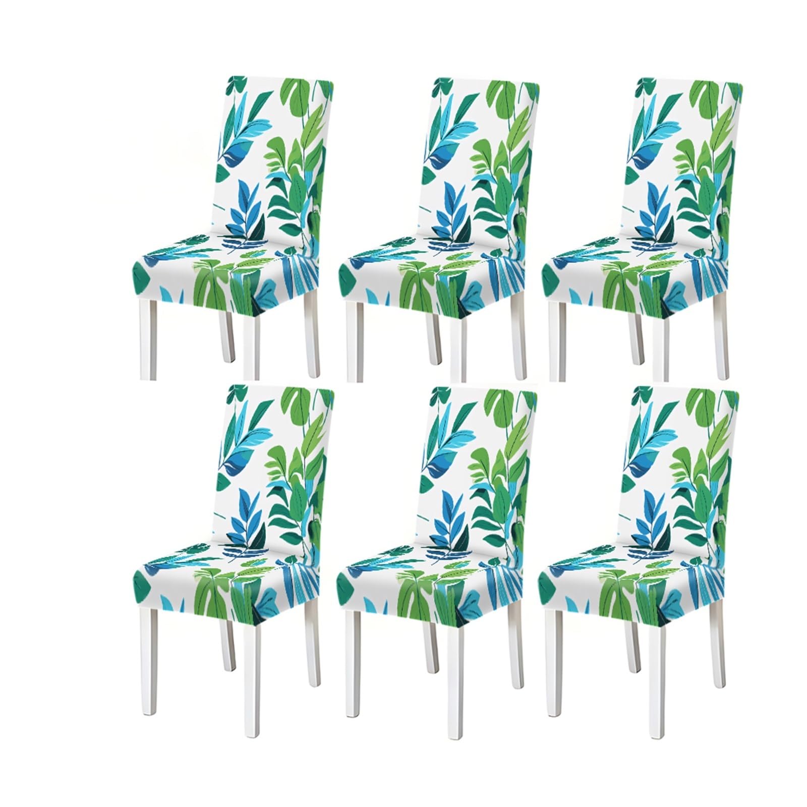 KXUAUV Vibrant Tropical Green Blue Monstera Leaf Print Stretch Dining Chair Covers, 2/4/6 PCS For Home Kitchen Party Seat Protectors for Restaurant Hotel Party(6PCSChair cover)