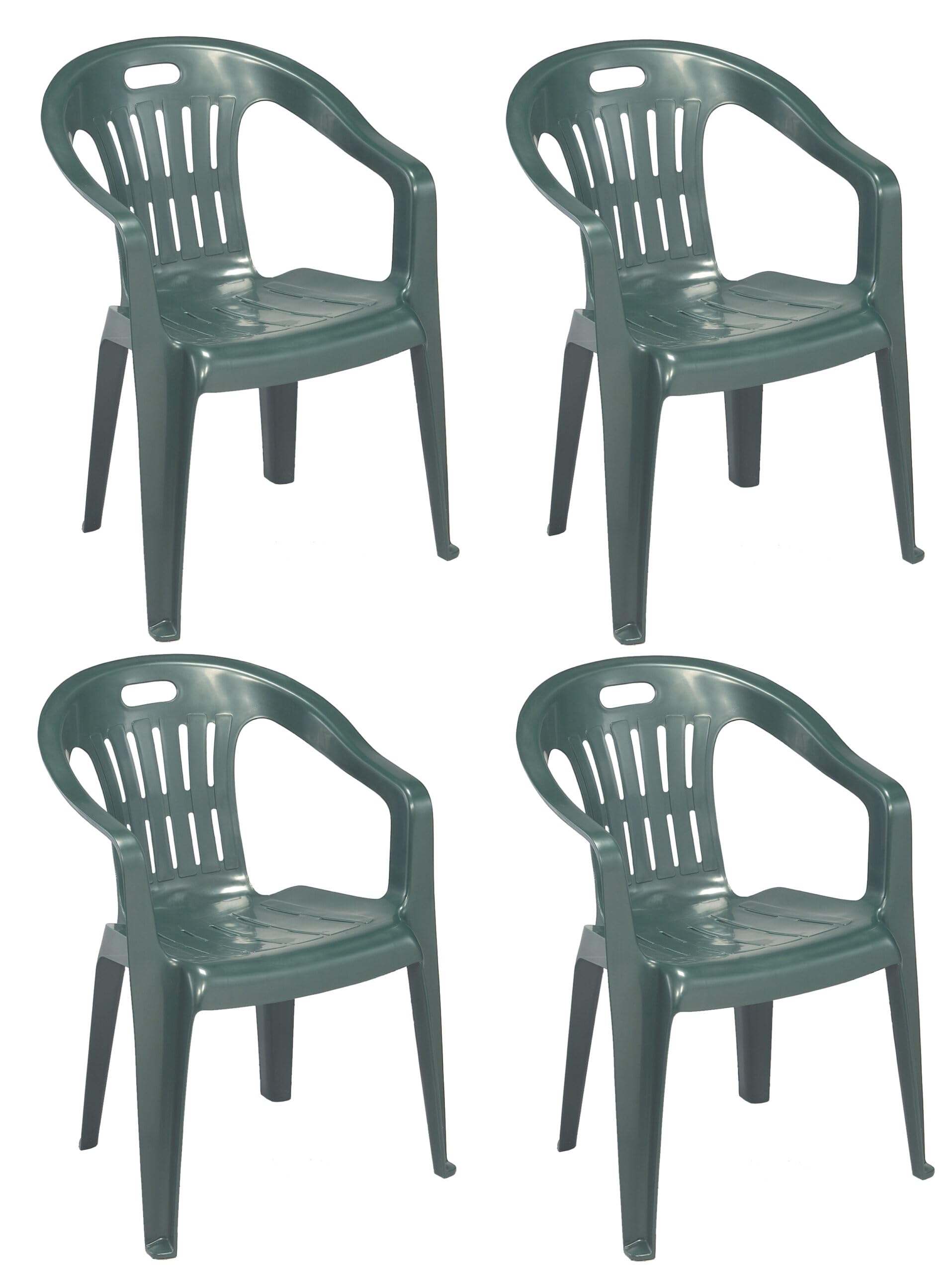 Progarden Diva Lot de 4 fauteuils en résine de Plastique Dur empilables avec accoudoirs pour Maison, Jardin, Bar, Camping Vert