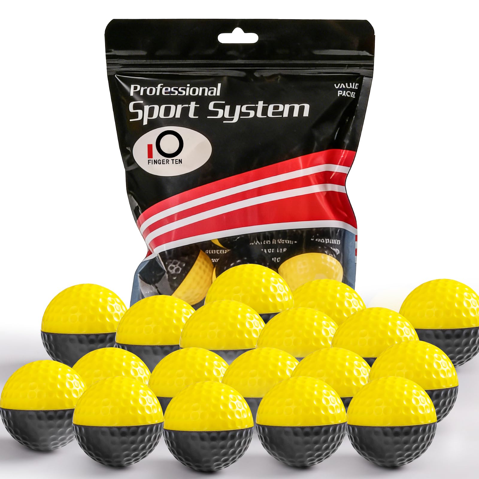 FINGER TENGolf Practice Balls Elastic Foam Soft Value 12/24 Pcs, Golf Training Ball Spone Dimpled Exercise Balls for Swing Training Aids Home Office Indoor Outdoor Backyard (Black/Yellow, 24 Pack)