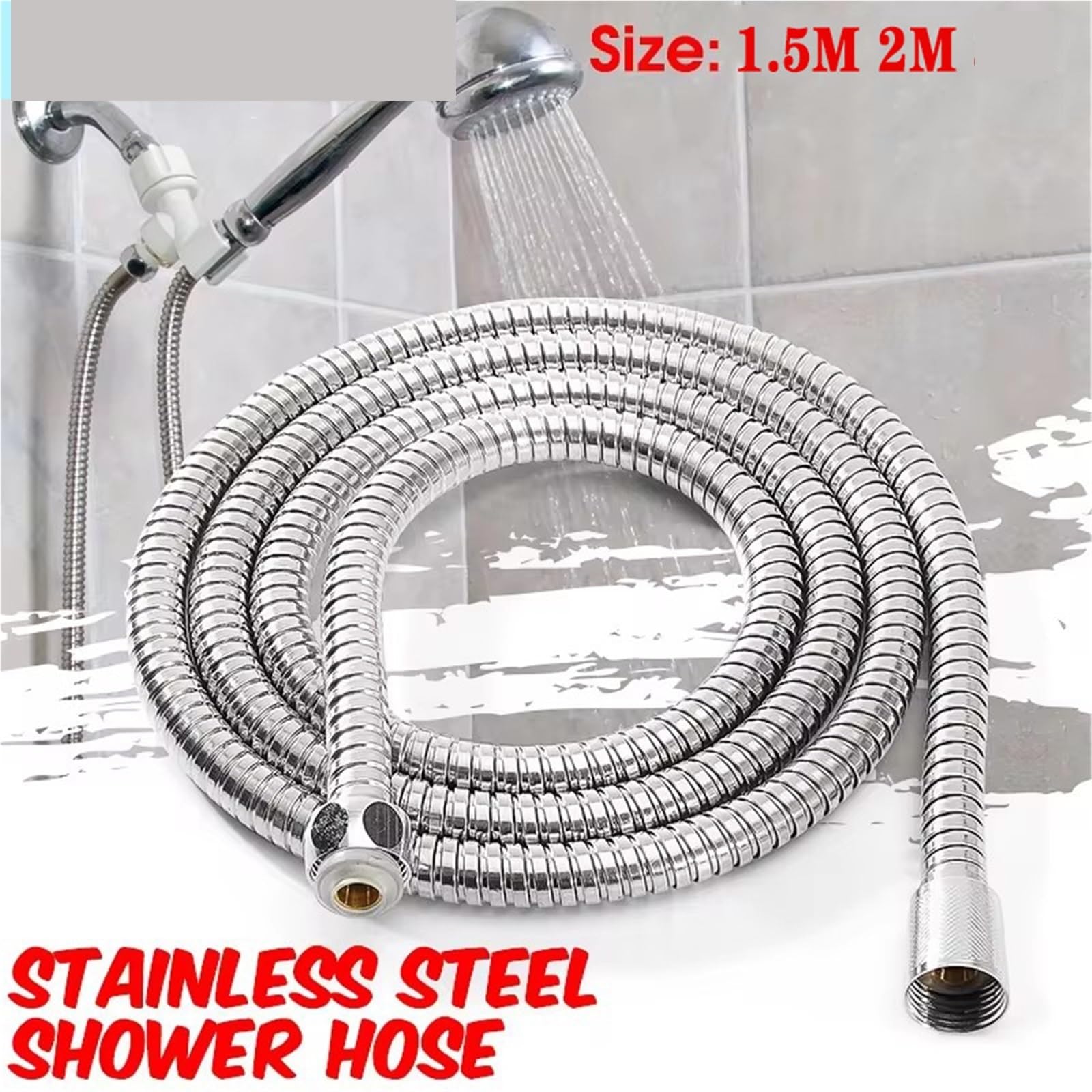 Manguera de ducha flexible de 1,5 m/2 m G1/2 pulgadas, tubo de ducha cromado de acero inoxidable para baño, conector de cabezal de ducha extensible, manguera de agua para una fácil instalación