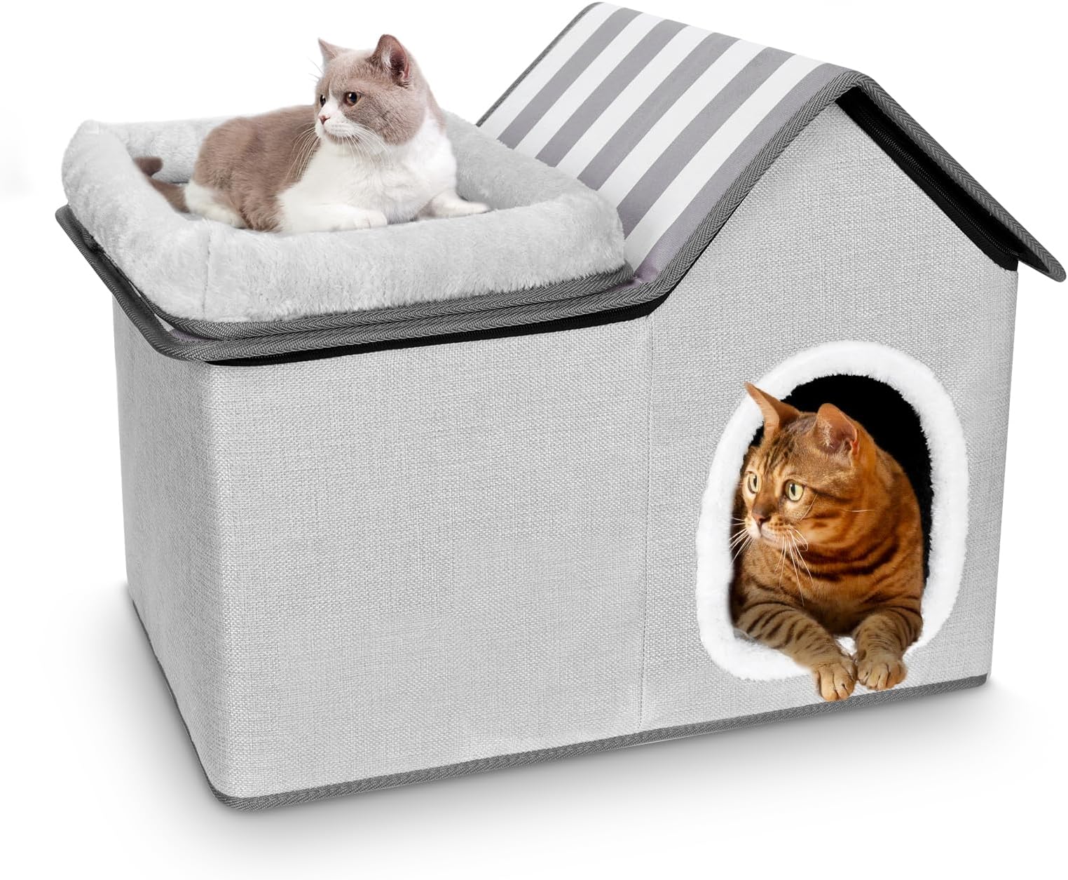 Cat House for Indoor Cats, 2 in 1 Large Cat Cave with Removable Cushions, Multifunctional Cat Bed Hideaway for Indoor Small Medium Pets - Grey, 57 x 38.5 x 40cm