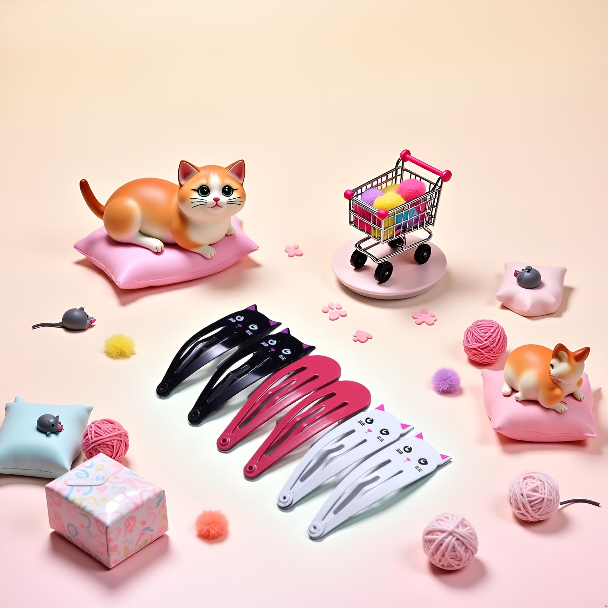 6Pcs Colorful Cartoon Printed Hair Clips Fashion Girls Personalised Cat Print Hair Folder Women's Clips Hair Jewellery,Hair Styling Accessories,Hair Pins - Image 3