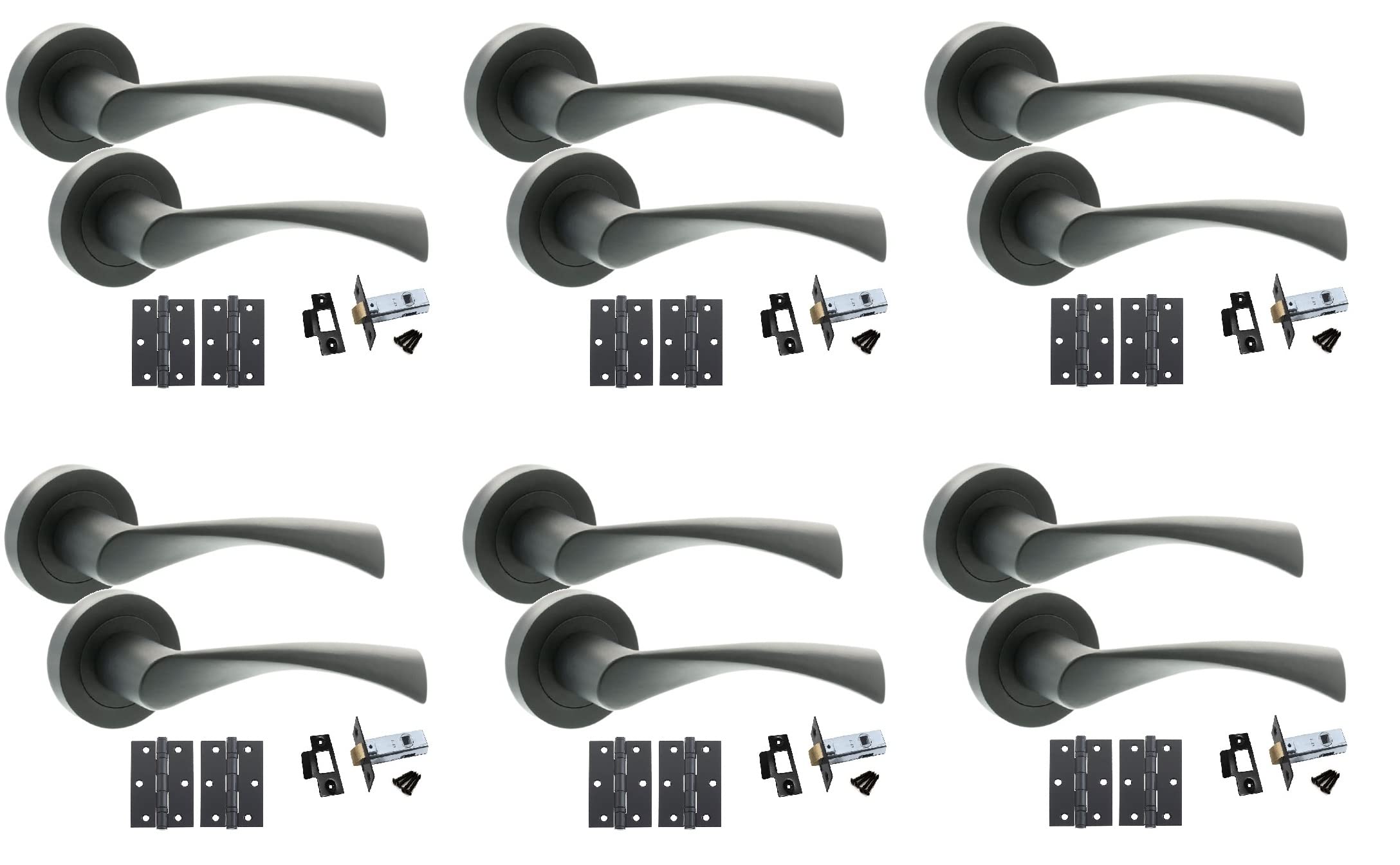 Golden Grace Astrid Twist Door Handles On Rose, Matt Black, 6 Sets