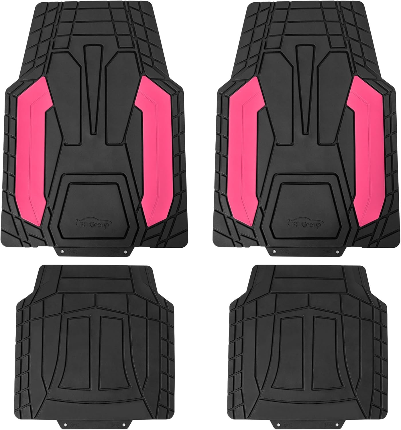 FH Group Heavy-Duty Rubber Floor Mats for Cars - Stripe Design, Universal Fit Full Set, Climaproof, Trimmable for Most Sedan, SUV, Truck - Pink