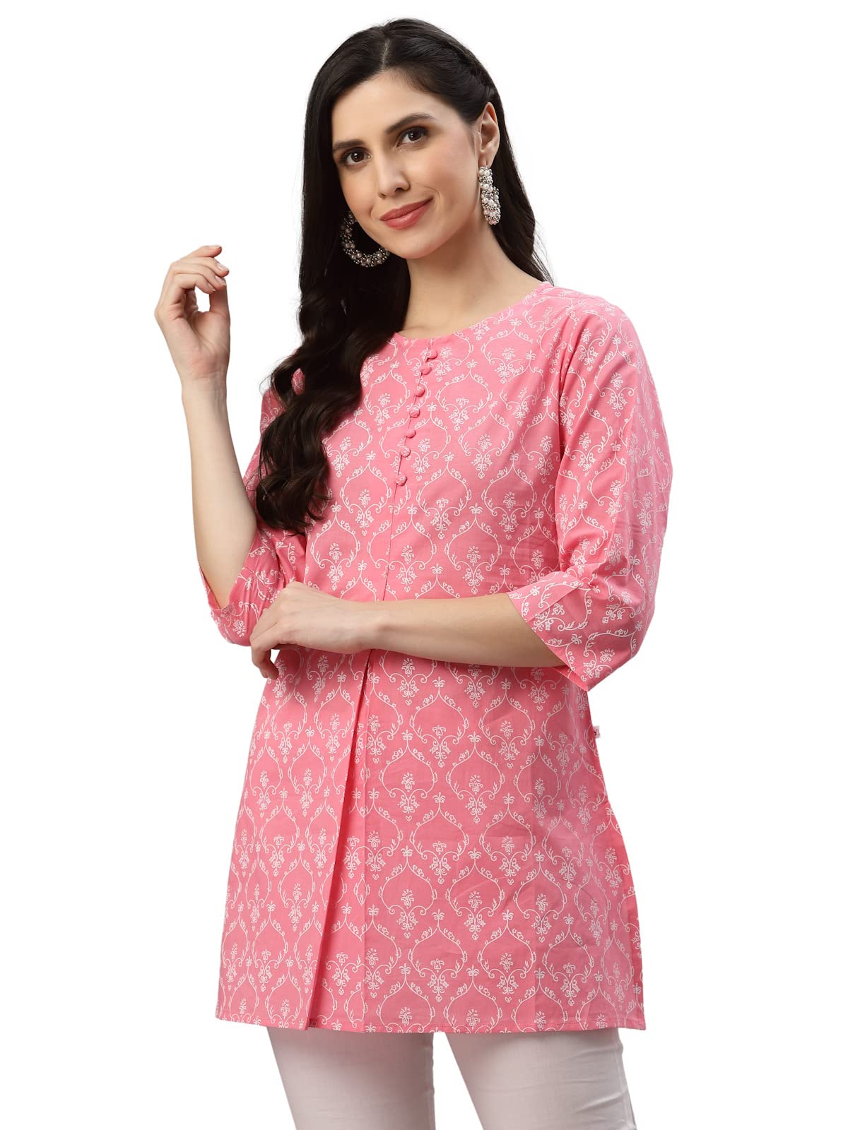Yash Gallery Women's Cotton Regular Fit Short Floral Printed Kurta
